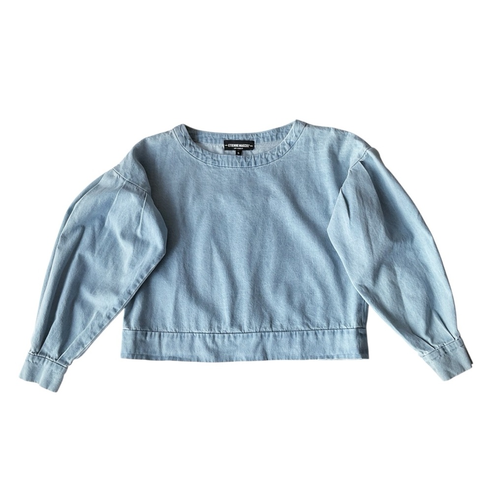 Etienne Marcel Puff Sleeve Denim Top in Light Blue Wash Size S - Picture 2 of 7